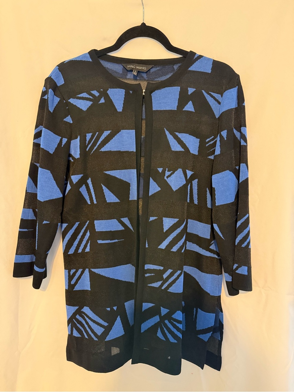 Ming Wang Black & Blue Geometric Cardigan Jacket